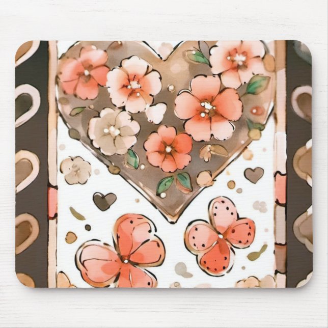 Butterflies, Hearts and Flowers Mouse Pad (Front)