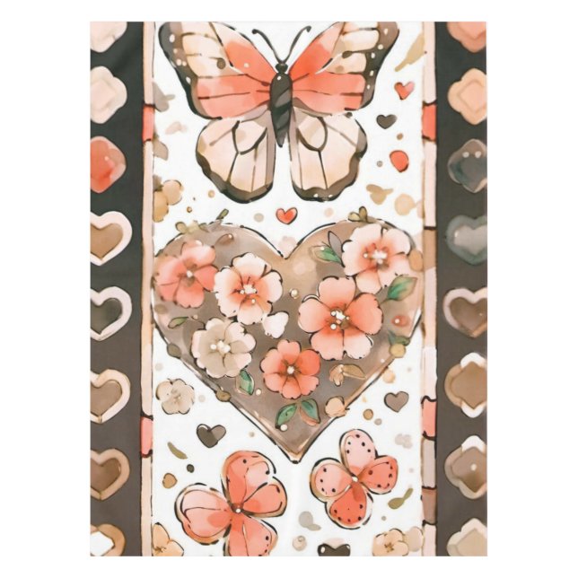 Butterflies, Hearts and Flowers Tablecloth (Front)