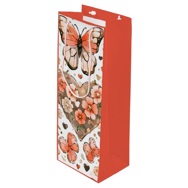 Butterflies, Hearts and Flowers Wine Gift Bag (Front Angled)