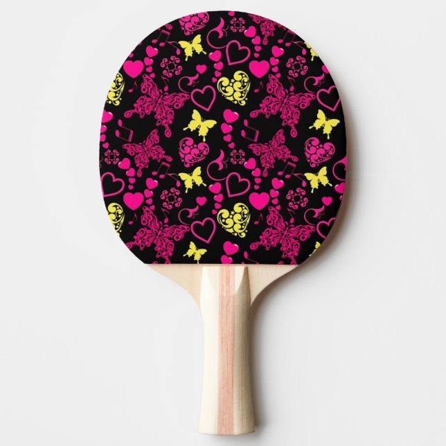 Butterflies, Hearts and Music Notes Ping Pong Paddle (Front)