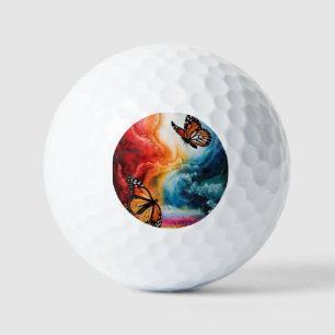 Butterflies in a colorful storm. golf balls