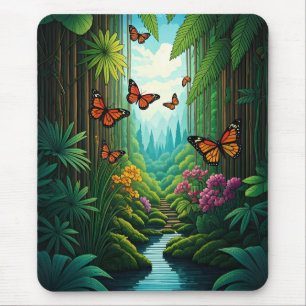 Butterflies in a Lush Jungle Mouse Pad