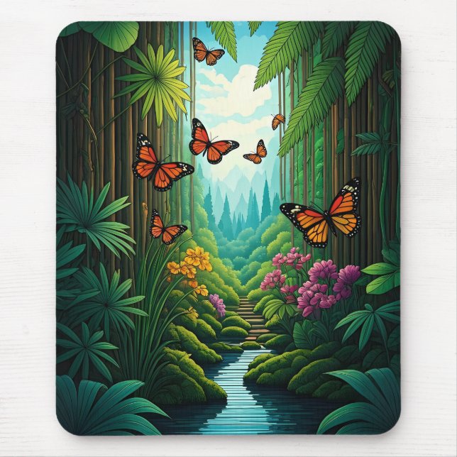 Butterflies in a Lush Jungle Mouse Pad (Front)