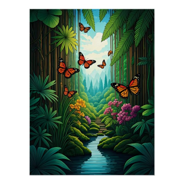 Butterflies in a Lush Jungle Poster (Front)