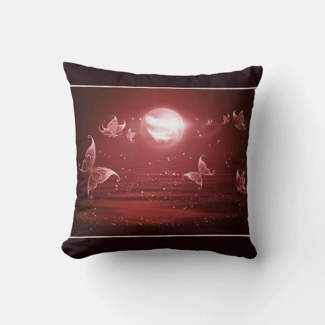 Butterflies in Crimson Moonlight Cushion (Front)