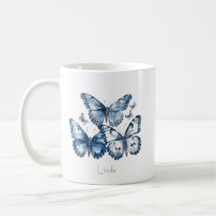 Butterflies in Delft Blue, customisable Coffee Mug