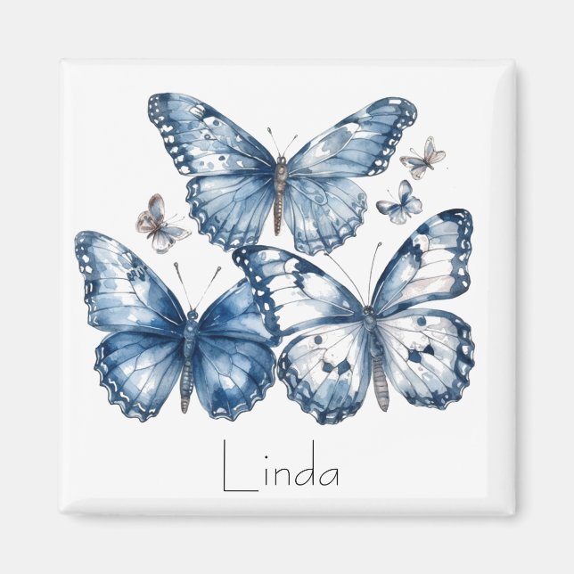 Butterflies in Delft Blue, customisable Magnet (Front)