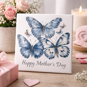 Butterflies in Delft Blue, customisable Tile