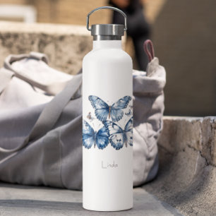 Butterflies in Delft Blue, customisable Water Bottle