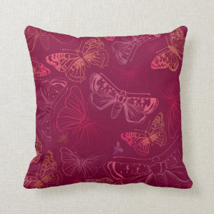 Butterflies in Hues of Pink Burgundy Red Cushion