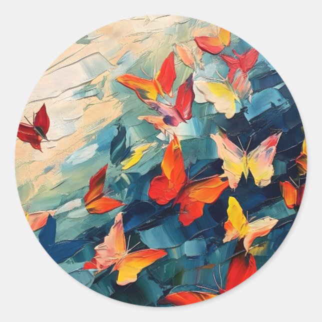 Butterflies in Motion – Expressive Abstract Flight Classic Round Sticker (Front)