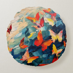 Butterflies in Motion – Expressive Abstract Flight Round Cushion