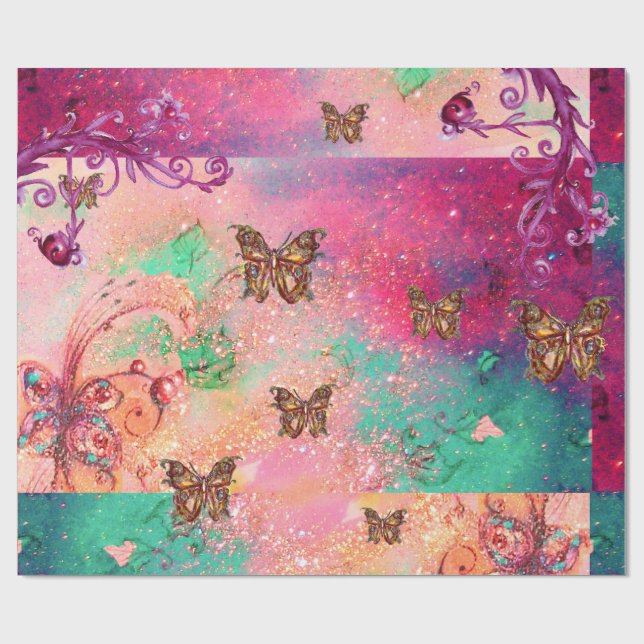 BUTTERFLIES IN PINK SPARKLES-MAGIC BUTTERFLY PLANT WRAPPING PAPER (Flat)