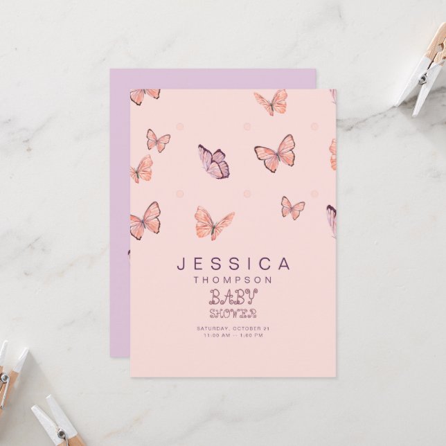 Butterflies in the Air Girl Baby Shower Invitation (Front/Back In Situ)