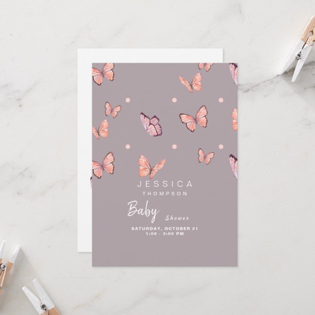 Butterflies in the Air Sweet Baby Girl Shower  Invitation (Front/Back In Situ)