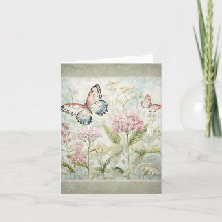 Butterflies In The Garden Vintage Look Note Card 1