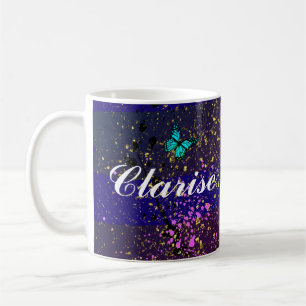 butterflies in the purple sky coffee mug