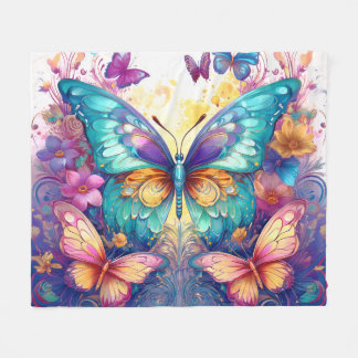 Butterflies in Watercolor Fleece Blanket