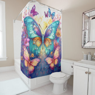 Butterflies in Watercolor Shower Curtain