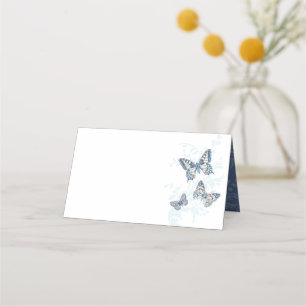 Butterflies inked hand art blue wedding guest  place card