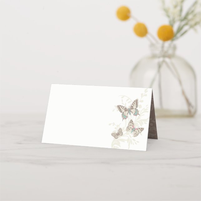 Butterflies inked hand art brown wedding guest  place card (Front)