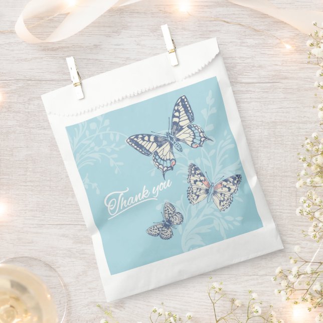 Butterflies inked light blue thank you wedding favour bags (Clipped)