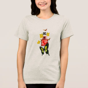 Butterflies Kanji and Japanese Flag T-Shirt Tri-Blend Shirt