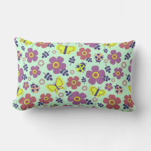 Butterflies, Ladybugs, Flowers, and Leaves Lumbar Cushion