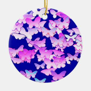 Butterflies, lavender and dark blue ceramic tree decoration