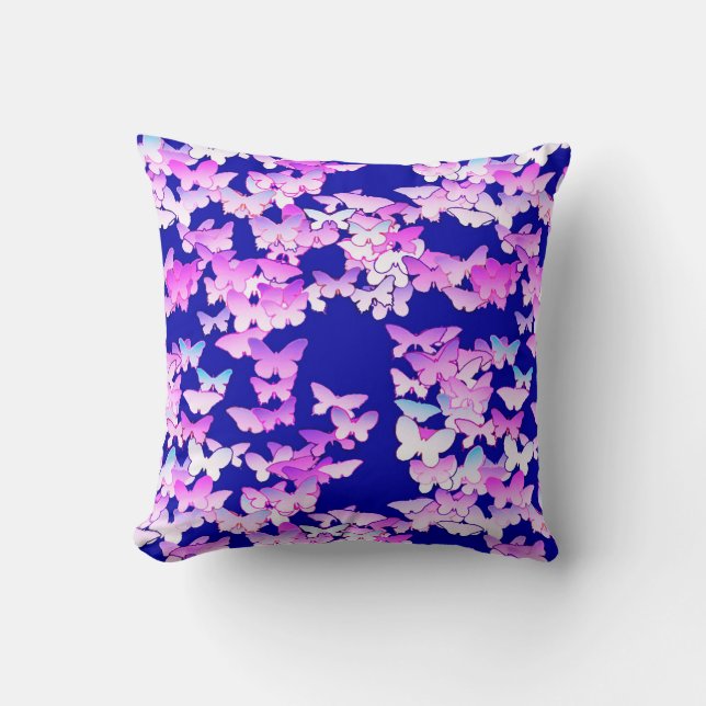 Butterflies, lavender and dark blue cushion (Front)