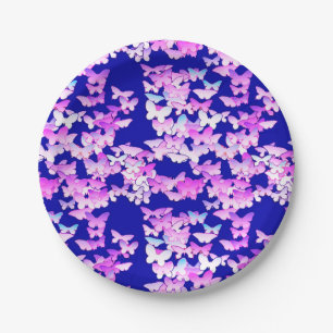 Butterflies, lavender and dark blue paper plate