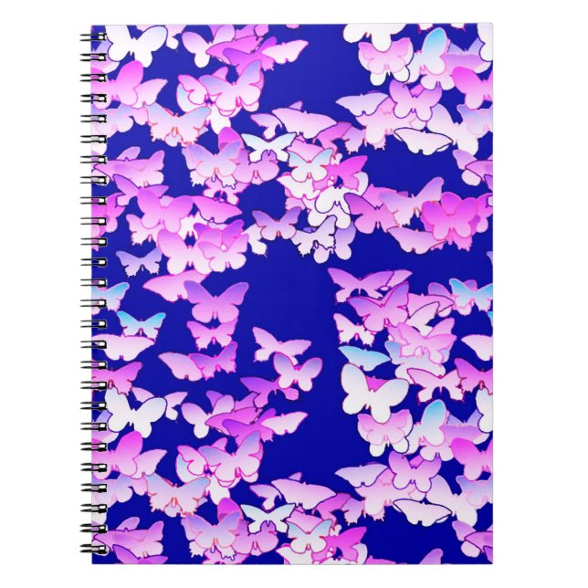 Butterflies, lavender and dark blue spiral notebook (Front)