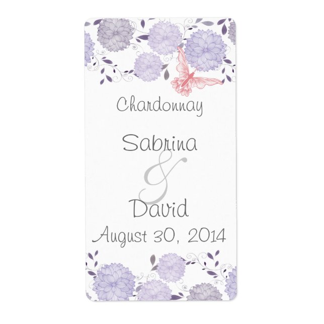 Butterflies & Lavender Chrysanthemums Wedding Wine (Front)