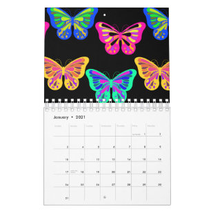 Butterflies Lepidopterous Vaporwave Vibrant Colour Calendar