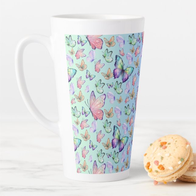 Butterflies Linear Gradient Background Pattern Latte Mug (In Situ)