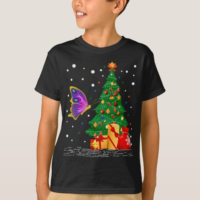 Butterflies Lover Gift Santa Hat Butterfly Christm T-Shirt (Front)