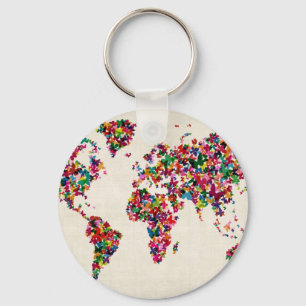 Butterflies Map of the World Map Key Ring