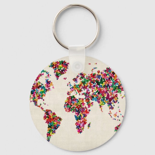 Butterflies Map of the World Map Key Ring (Front)