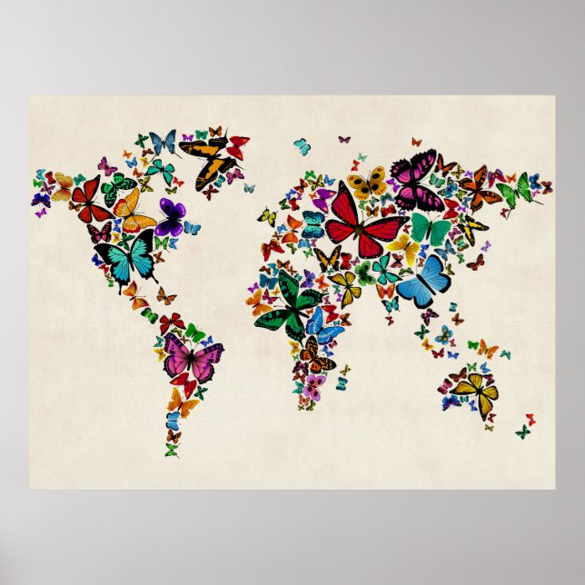 Butterflies Map of the World Poster (Front)