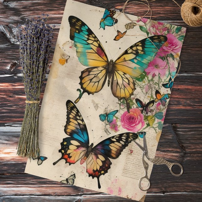 Butterflies Mixed Media Collage Ephemera Decoupage Tissue Paper (Creator Uploaded)