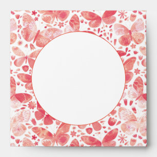 Butterflies Modern Watercolor Coral Pink Envelope