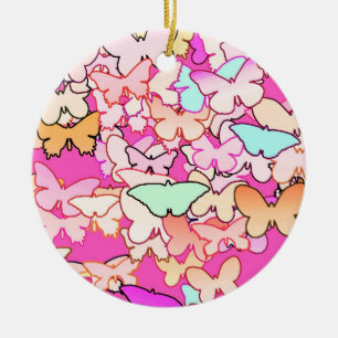 Butterflies, multi and deep pink ceramic tree decoration