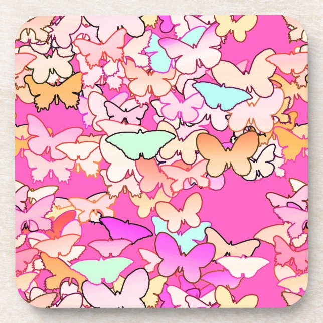 Butterflies, multi and deep pink coaster (Front)