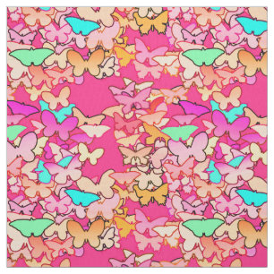 Butterflies, multi and deep pink fabric