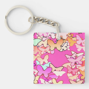 Butterflies, multi and deep pink key ring