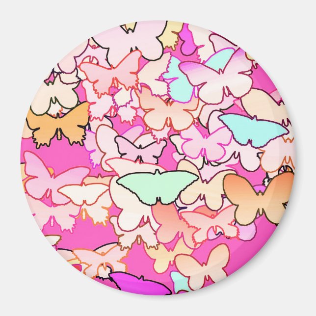 Butterflies, multi and deep pink magnet (Front)