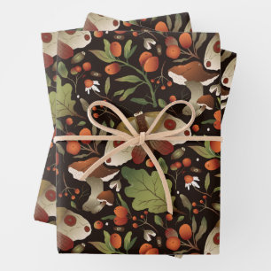 Butterflies, Mushrooms, Forest Plants and Berries Wrapping Paper Sheet