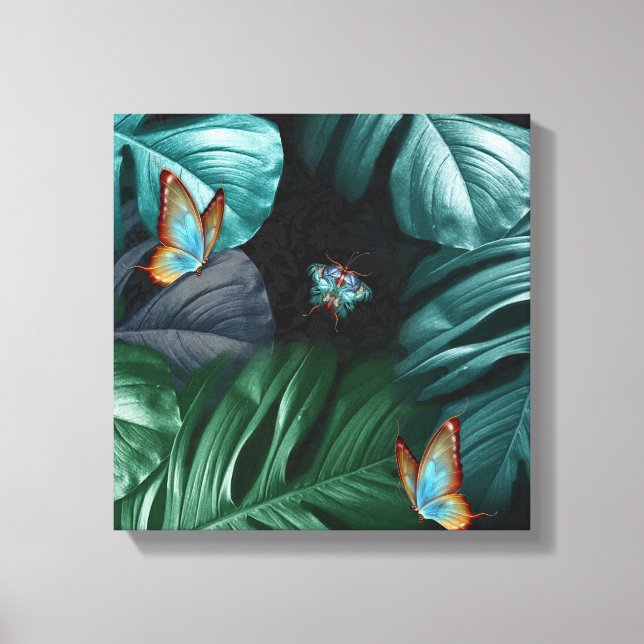 Butterflies of Paradise Tropical Turquoise Splash Canvas Print (Front)