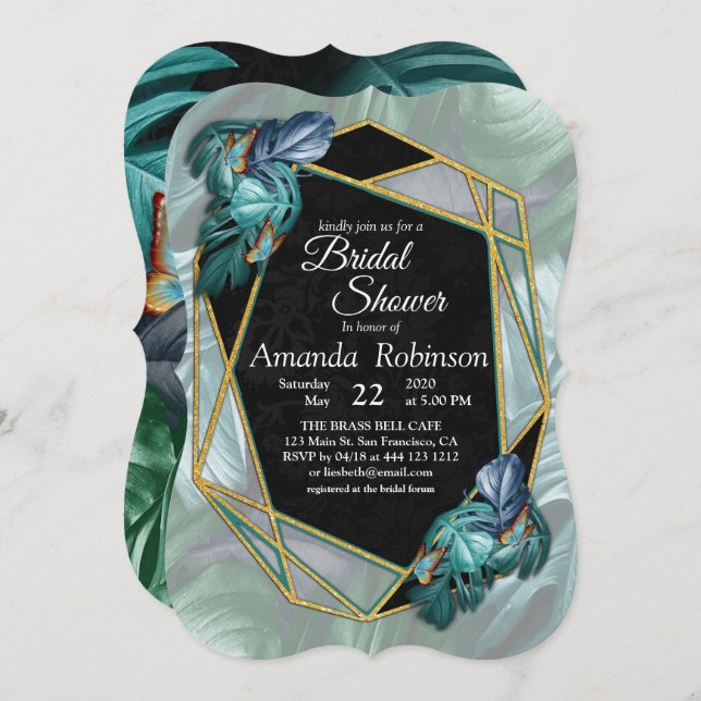 Butterflies of Paradise/Tropical Turquoise Splash Invitation (Front/Back)