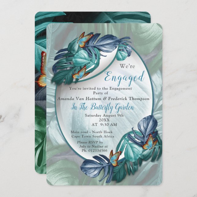 Butterflies of Paradise/Tropical Turquoise Splash Invitation (Front/Back)